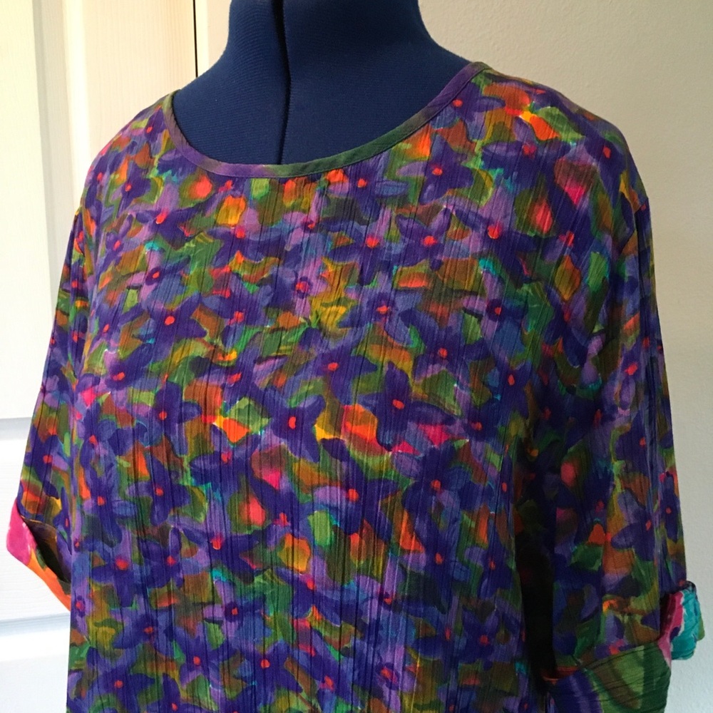 Vintage Carole Little Multicolor Floral Print Short Sleeve Top - Picture 2 of 12